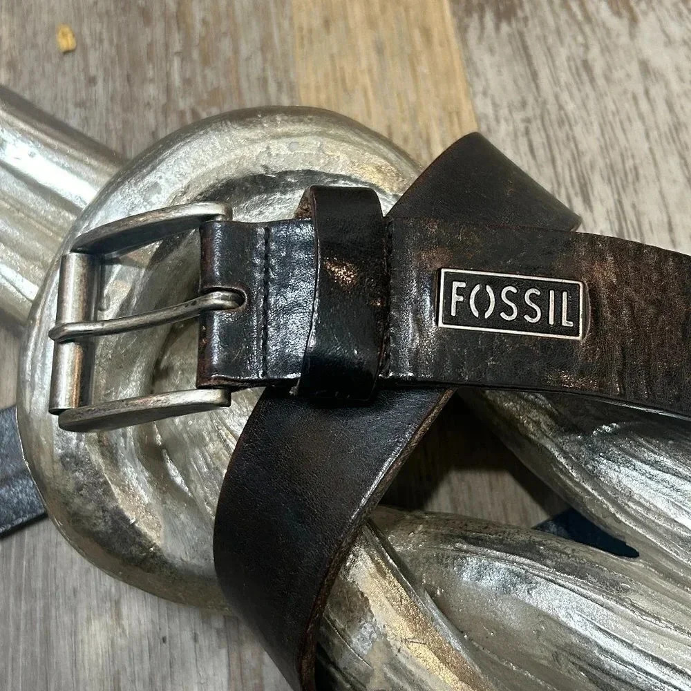 Fossil Vintage Men's Black Leather Belt Size 38